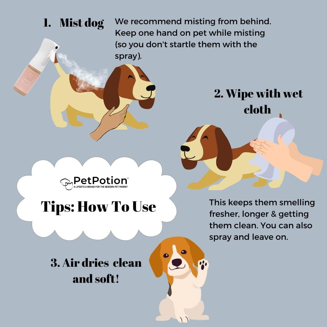 Instant Clean Pet Shampoo Spray – No Rinse Needed | Organic & Eco-Friendly | Refillable, Unscented Mist for Dogs & Cats (5.5 oz)