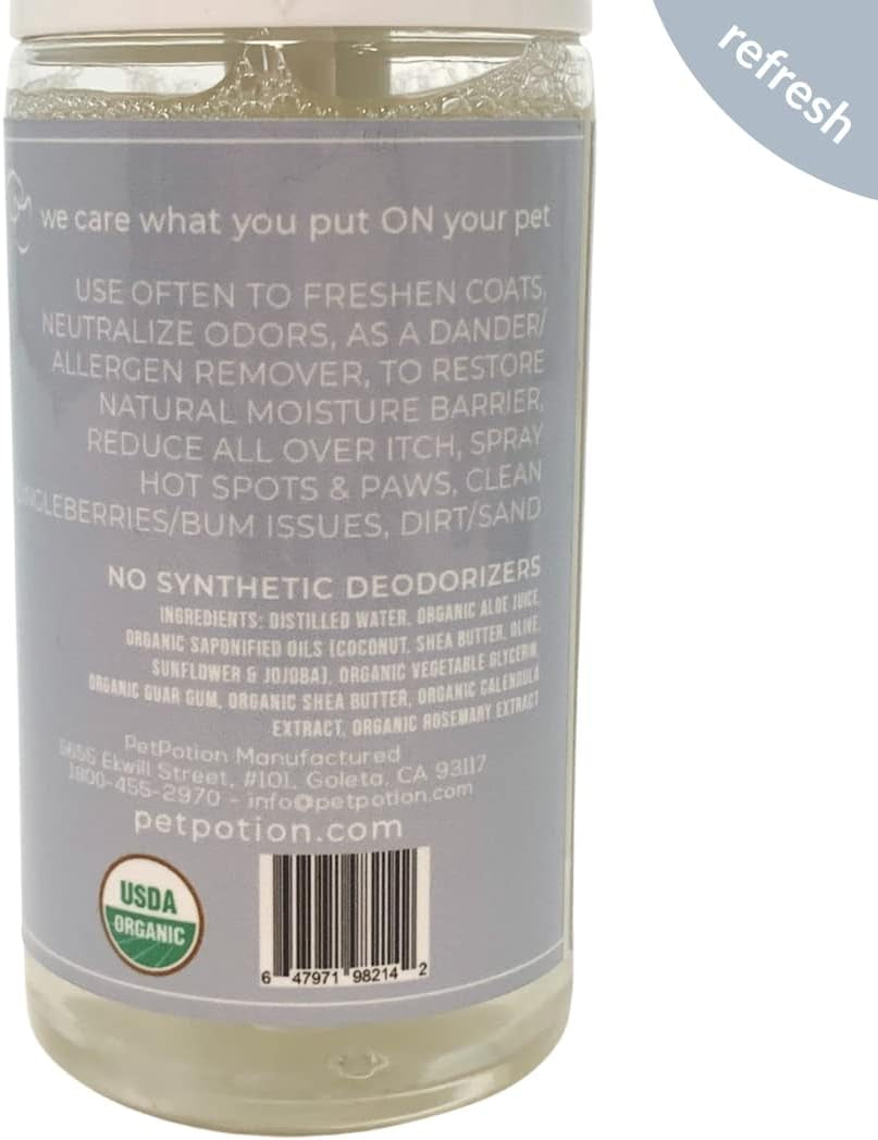 Instant Clean Pet Shampoo Spray – No Rinse Needed | Organic & Eco-Friendly | Refillable, Unscented Mist for Dogs & Cats (5.5 oz)