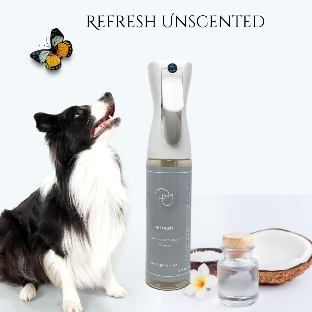 Instant Clean Pet Shampoo Spray – No Rinse Needed | Organic & Eco-Friendly | Refillable, Unscented Mist for Dogs & Cats (5.5 oz)